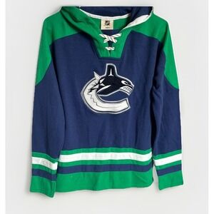 Vancouver Canucks NHL Jersey Embroidered Lace-up Hoodie Logo Youth Boys Size XL‎
